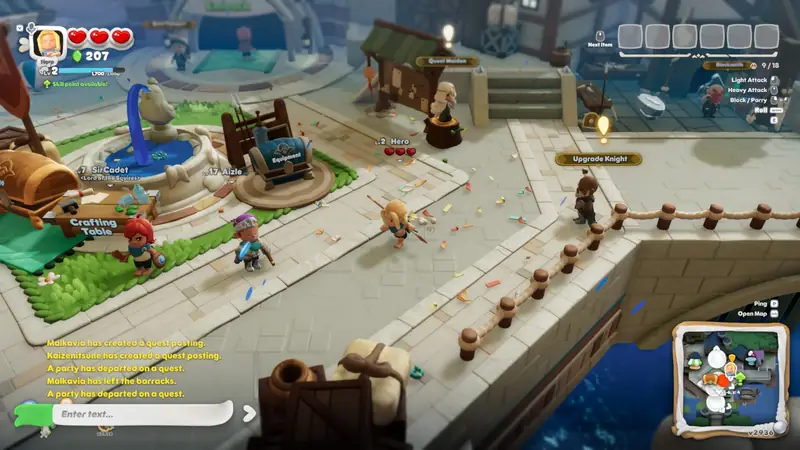 Town Square hub with quest and crafting stations