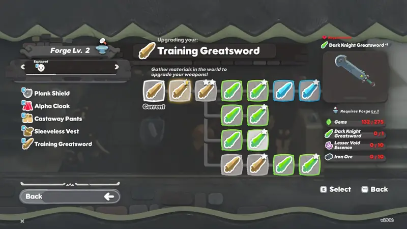Training Greatsword upgrade tree